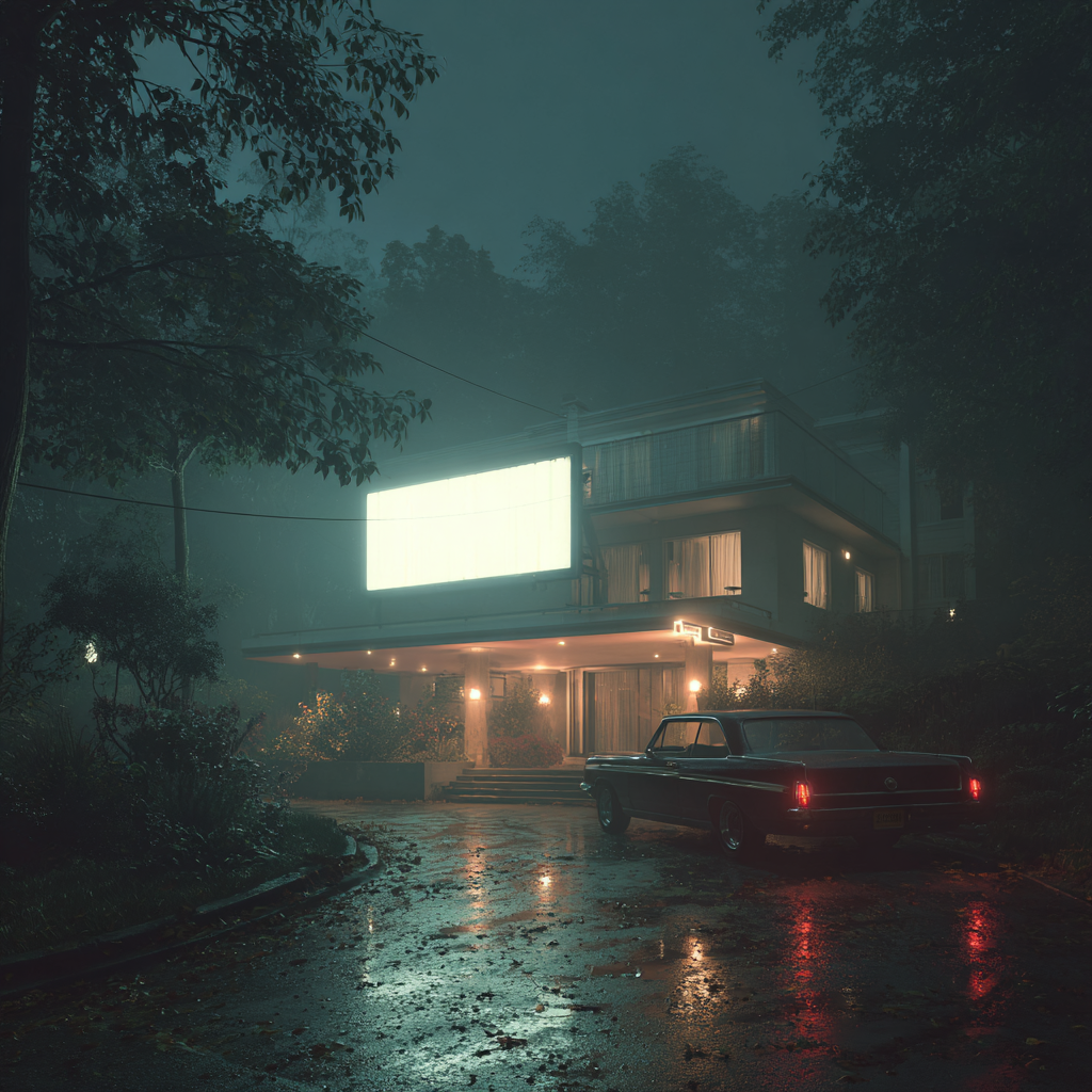House with glowing screen